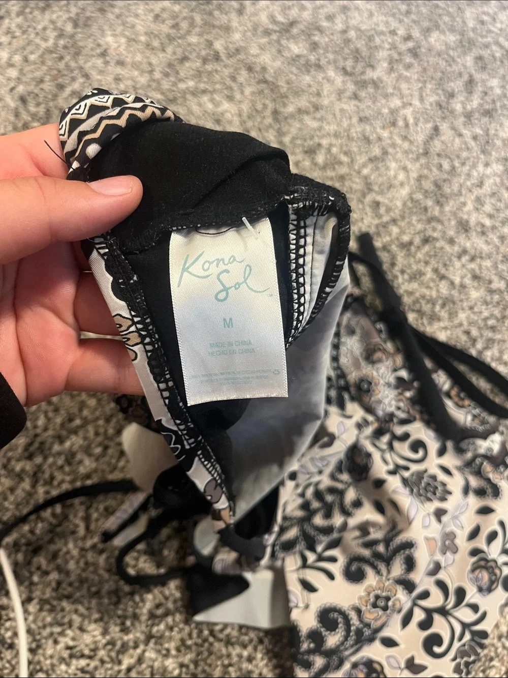 Kona Sol Black and Cream Paisley Tankini Top